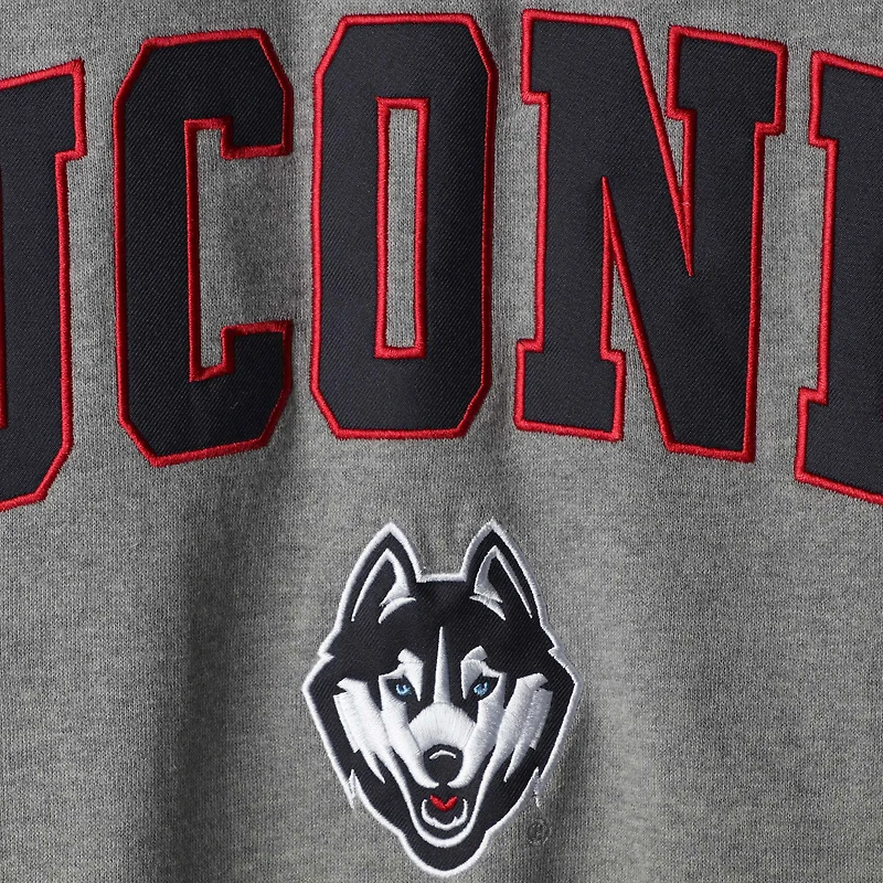 Men's Colosseum Heather Gray UConn Huskies Arch & Logo Crew Neck Sweatshirt