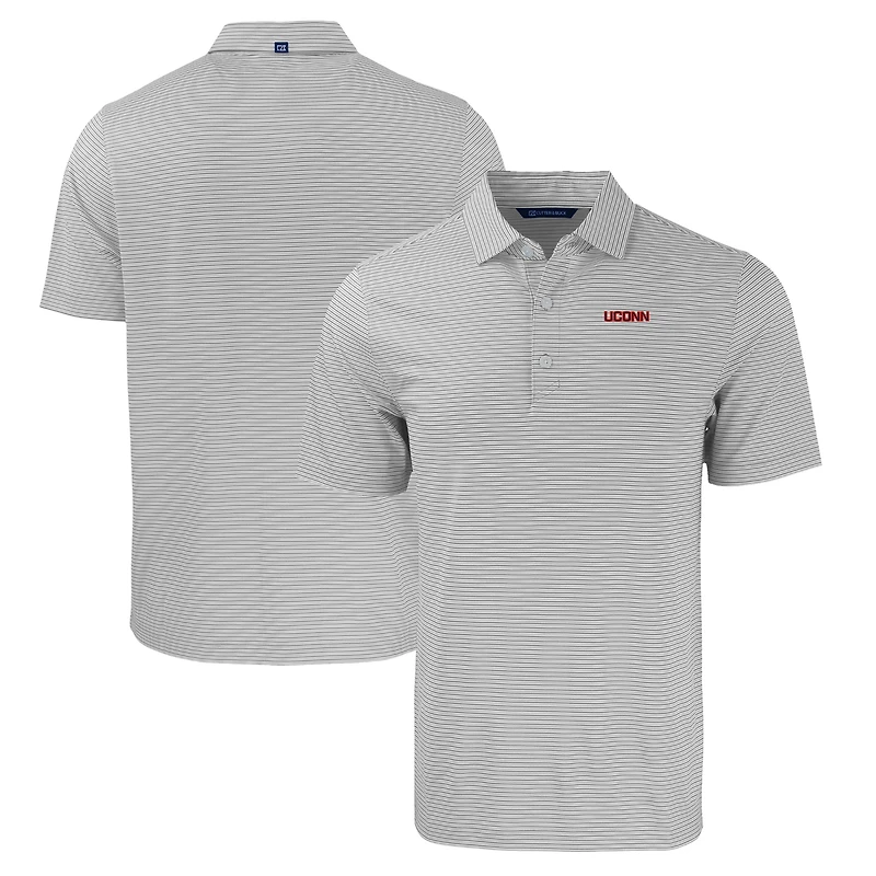 Polo extensible recyclé à double rayure Forge Eco pour homme, gris/blanc, des Huskies de l'UConn, taille grande et