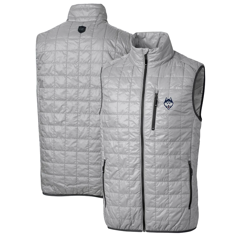Gilet matelassé entièrement zippé Rainier PrimaLoft Eco pour homme, gris Cutter & Buck, UConn Huskies, taille grande et