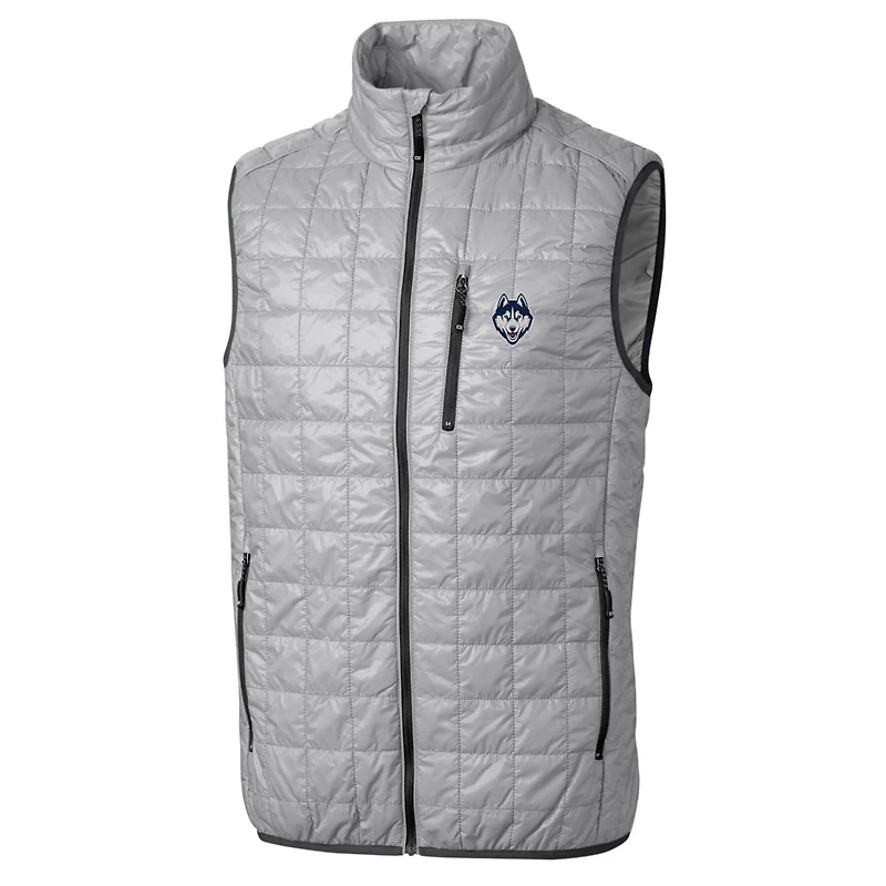 Gilet matelassé entièrement zippé Rainier PrimaLoft Eco pour homme, gris Cutter & Buck, UConn Huskies, taille grande et