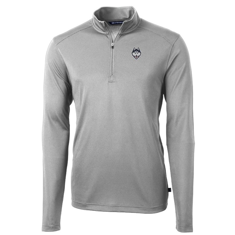 Pull-over à col zippé Cutter & Buck Gray UConn Huskies pour homme, grandes tailles, en piqué écologique recyclé Virtue.