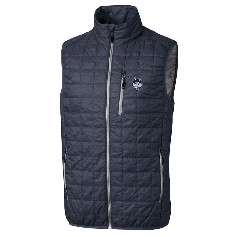 Doudoune sans manches zippée Cutter & Buck UConn Huskies Rainier PrimaLoft Eco bleu marine chiné pour homme