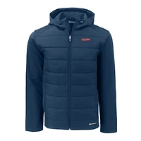 Veste à capuche entièrement zippée en softshell recyclée Evoke Hybrid Eco pour homme, bleu marine, des Huskies de l'UConn, Cutter & Buck