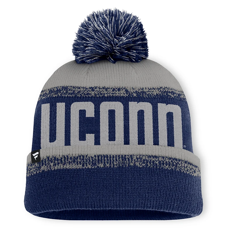 Bonnet en tricot à revers Thrive Fanatics bleu marine/gris pour homme, avec pompon, UConn Huskies