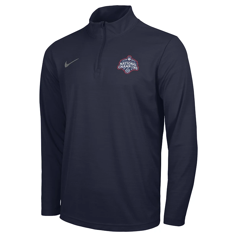 Pull Nike bleu marine UConn Huskies pour homme, champion national de basketball féminin NCAA 2025, Intensity, à quart zip