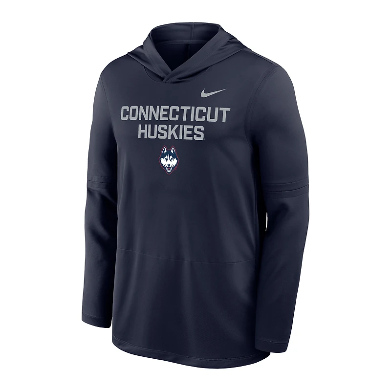 Men's Nike Navy UConn Huskies 2025 Sideline Dri-FIT Long Sleeve Hoodie T-Shirt
