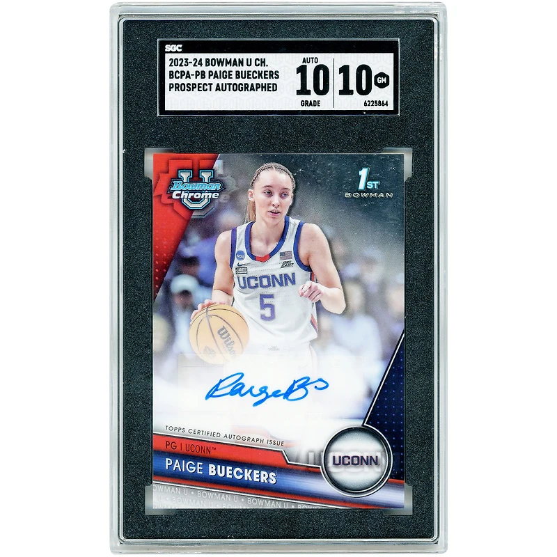 Carte autographiée de Paige Bueckers (UConn Huskies) 2023-24 Bowman U Chrome Prospect Autograph #BCPA-PB, authentifiée SGC 10/10
