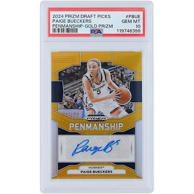 Carte autographiée de Paige Bueckers (UConn Huskies) - Panini Prizm Draft Picks Gold Prizm 2024, n° P-BUE, authentifiée PSA 10 (3/10).