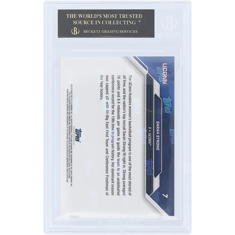 Sarah Strong UConn Huskies 2025 Bowman University Now March Madness Black Label #7 Authentifiée BGS 10 - Sous-notes 10,10,10,10