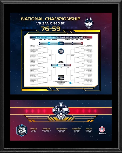 UConn Huskies 2023 NCAA Men's Basketball National Champions 12" X 15" Sublimated Bracket Plaque