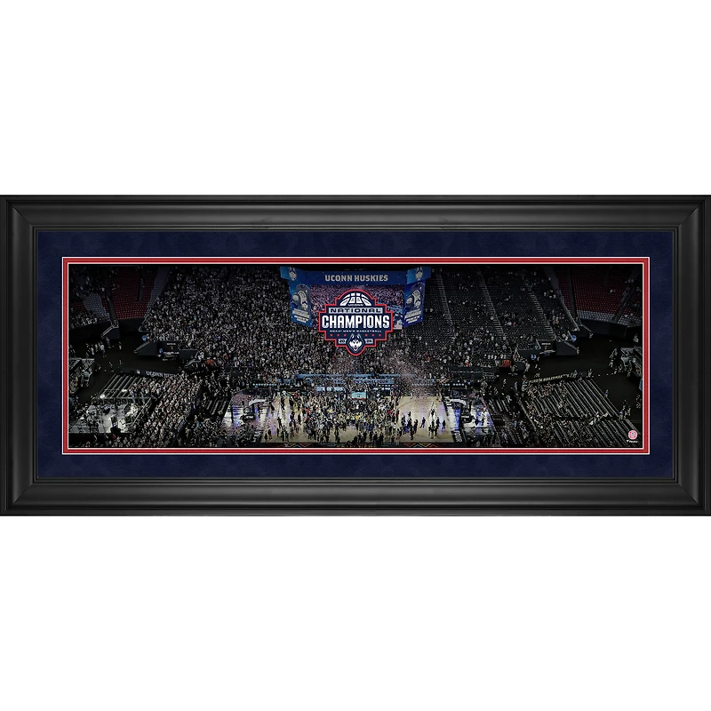 Collage panoramique encadré du stade 10" x 30" des champions nationaux de basketball masculin de la NCAA 2024 des Huskies de l'UConn