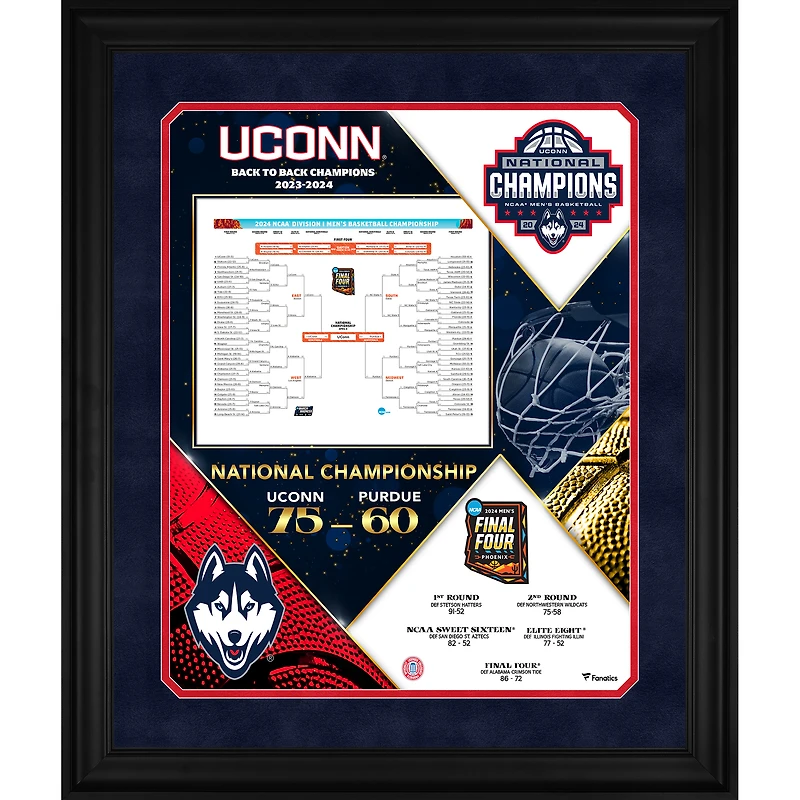 Collage de supports encadrés de 20" x 24" des champions nationaux de basketball masculin de la NCAA 2024 des Huskies de l'UConn