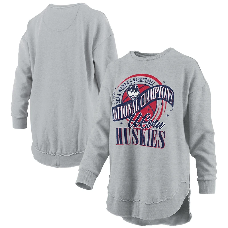 Women's Pressbox  Gray UConn Huskies 2025 WBB National Champions Melange Poncho Pullover Sweatshirt