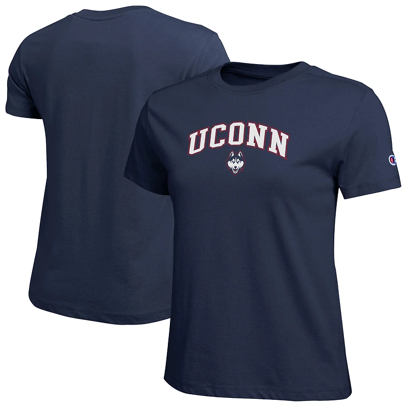 T-shirt Champion pour femmes, bleu marine, logo arqué des UConn Huskies