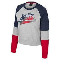Women's Colosseum Heather Gray UConn Huskies Katinka Rhinestone Scoop Neck Pullover Sweatshirt