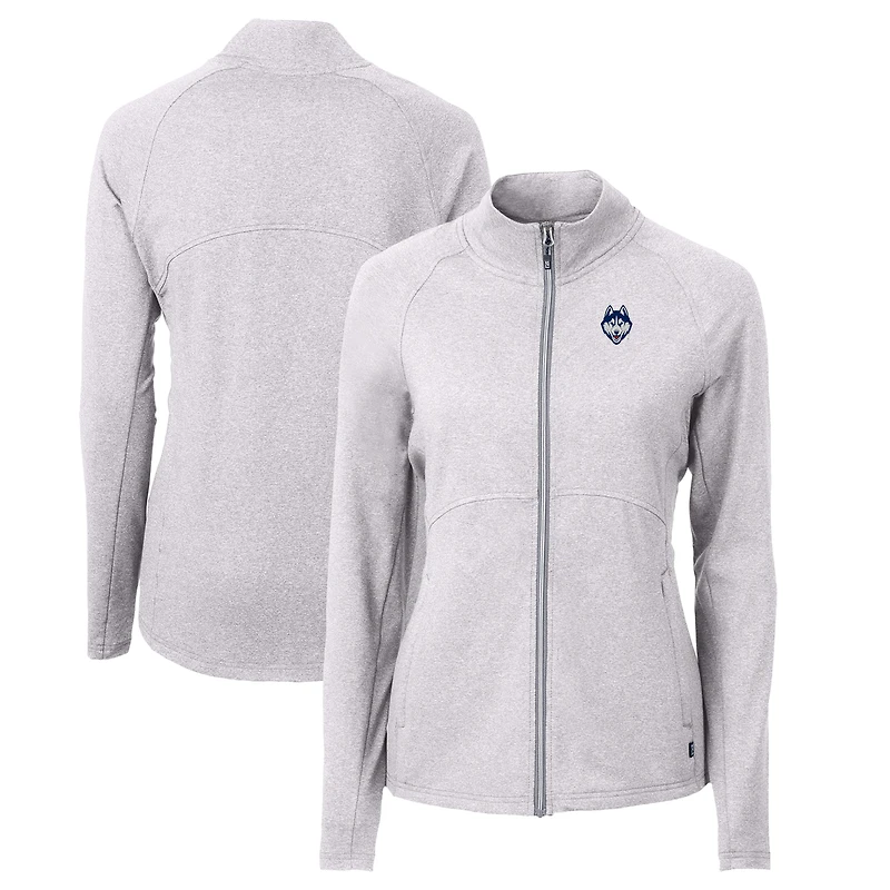 Veste zippée intégrale recyclée en tricot écologique Adapt pour femme Cutter & Buck Heather Grey des Huskies de l'UConn