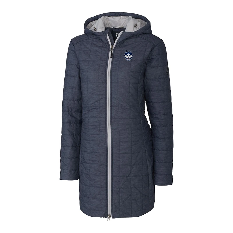 Manteau long à capuche Rainier Primaloft Eco pour femme, bleu marine chiné, Cutter & Buck