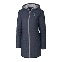 Manteau long à capuche Rainier Primaloft Eco pour femme, bleu marine chiné, Cutter & Buck