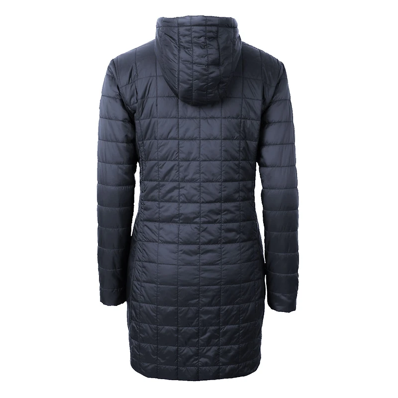 Manteau long à capuche Rainier Primaloft Eco pour femme, bleu marine chiné, Cutter & Buck