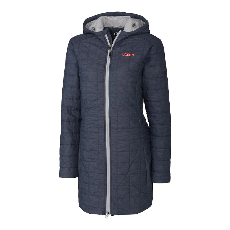 Women's Cutter & Buck Heather Navy UConn Huskies Rainier Primaloft Eco Hooded Long Coat