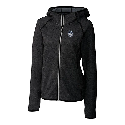 Veste à capuche zippée intégrale Cutter & Buck pour femme, couleur anthracite chiné, logo UConn Huskies
