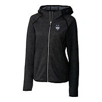 Veste à capuche zippée intégrale Cutter & Buck pour femme, couleur anthracite chiné, logo UConn Huskies
