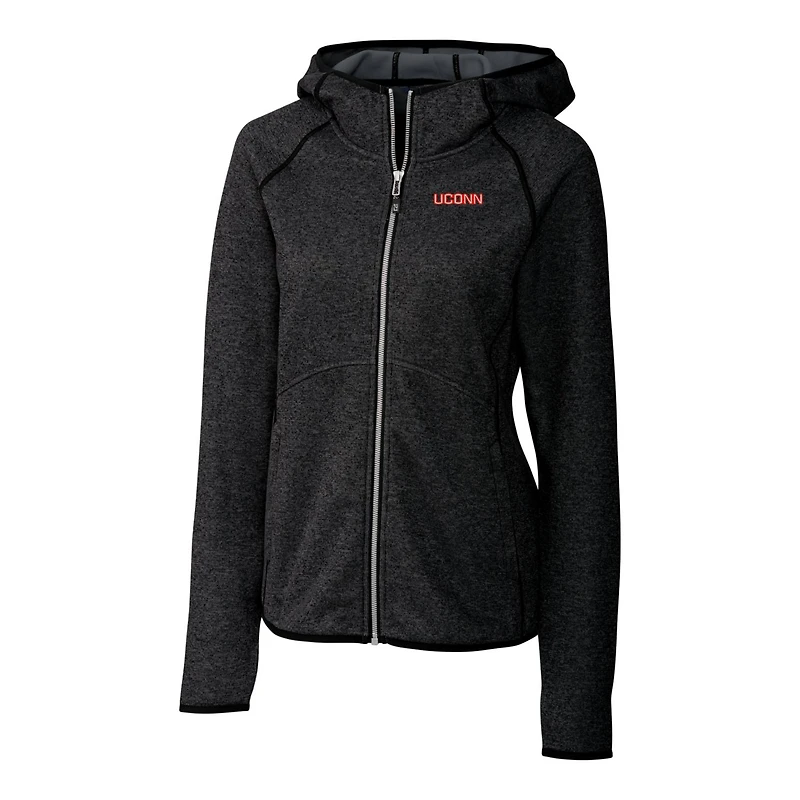 Veste à capuche zippée intégrale pour femme Cutter & Buck Heathered Anthracite UConn Huskies Wordmark Mainsail