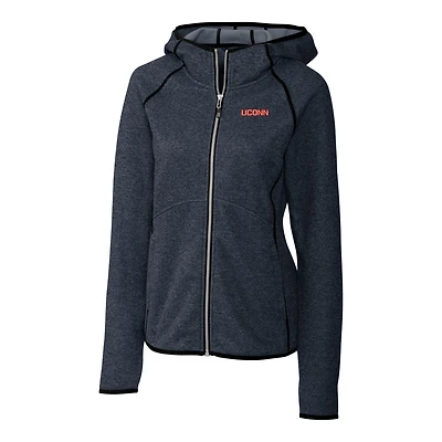 Women's Cutter & Buck Heathered Navy UConn Huskies Wordmark Mainsail Full-Zip Hooded Jacket