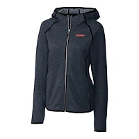 Women's Cutter & Buck Heathered Navy UConn Huskies Wordmark Mainsail Full-Zip Hooded Jacket