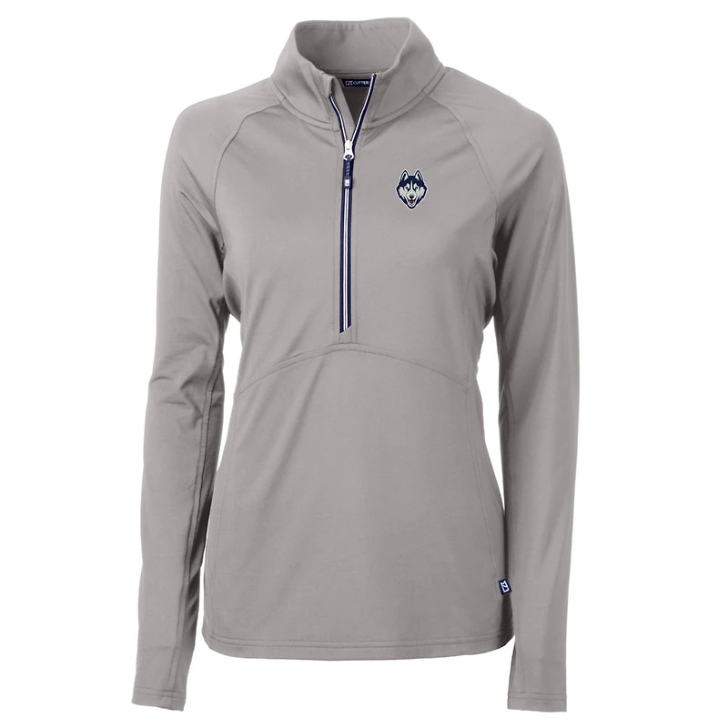 Pull demi-zippé en tricot écologique avec logo Adapt Silver Cutter & Buck pour femme des Huskies de l'UConn