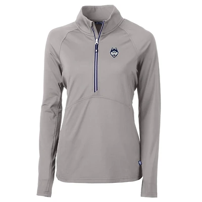 Women's Cutter & Buck Silver UConn Huskies Logo Adapt Eco Knit Half-Zip Pullover