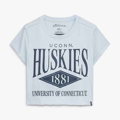 T-shirt court à revers bleu clair pour femmes UConn Huskies, idéal les jours de match