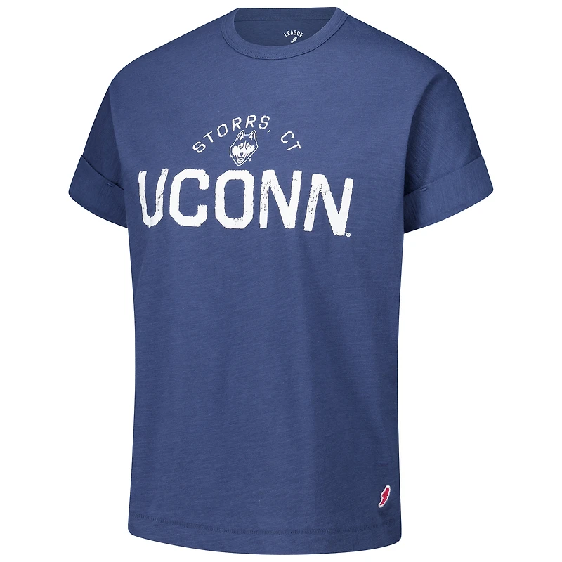 T-shirt à revers roulé bleu marine des Huskies de l'UConn pour femmes