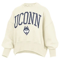 Women's Pressbox Natural UConn Huskies Oversized Waist-Length Crewneck Sweatshirt