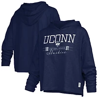 Women's Pressbox  Navy UConn Huskies Castillo Slub Waist Length Long Sleeve Hooded T-Shirt