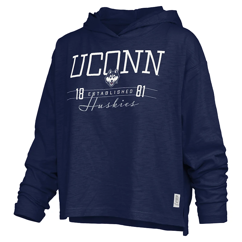 T-shirt à capuche et manches longues Pressbox bleu marine UConn Huskies Castillo Slub pour femme