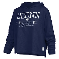 T-shirt à capuche et manches longues Pressbox bleu marine UConn Huskies Castillo Slub pour femme