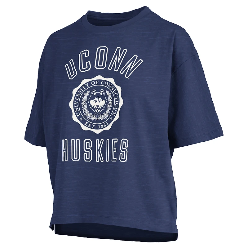 Women's Pressbox Navy UConn Huskies Motley Crew Bishop Waist Length Oversized Slub T-Shirt
