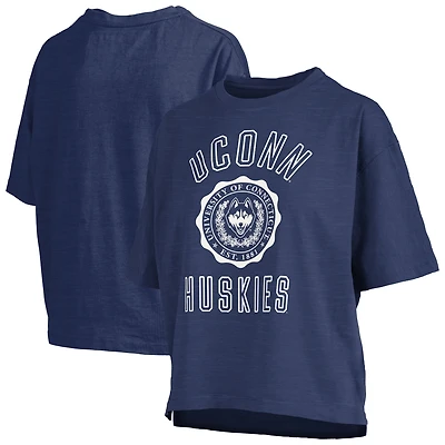 Women's Pressbox Navy UConn Huskies Motley Crew Bishop Waist Length Oversized Slub T-Shirt