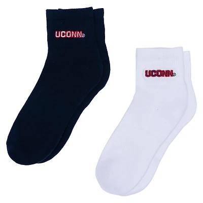 Lot de deux paires de chaussettes mi-longues ZooZatz blanches/bleu marine pour femme, motif Huskies de l'UConn