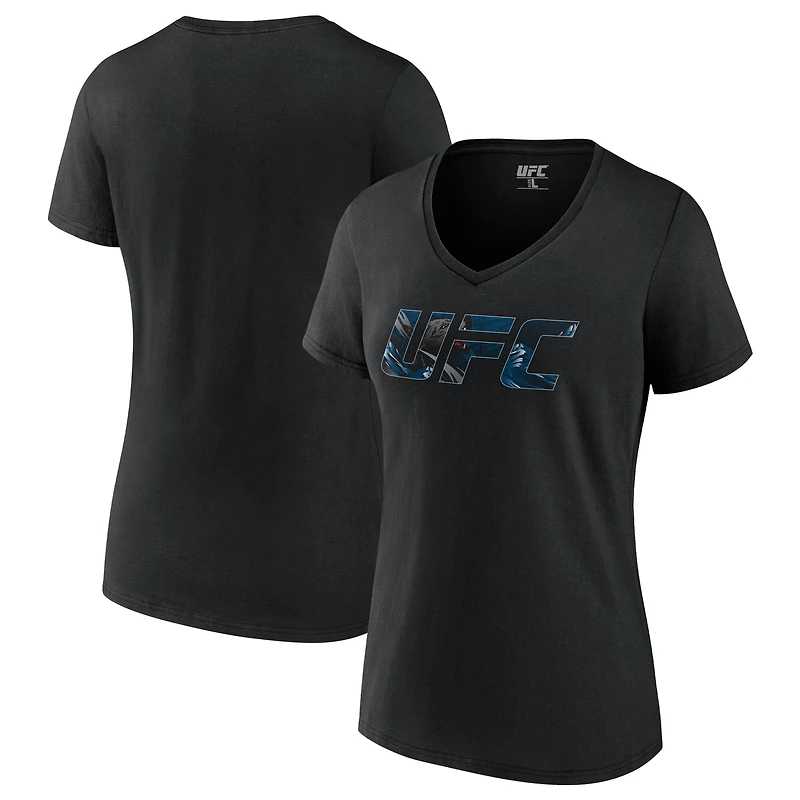 T-shirt noir à col en V Khamzat Chimaev pour femme, UFC Unrivaled