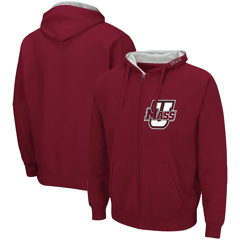 Sweat à capuche zippé Colosseum Maroon UMass Minutemen Arch & Logo 3.0 pour homme