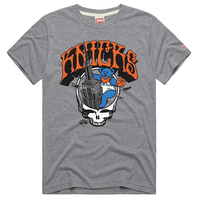 T-shirt unisexe gris hommage New York Knicks x The Grateful Dead Skull Tri-Blend