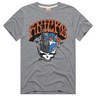 T-shirt unisexe gris hommage New York Knicks x The Grateful Dead Skull Tri-Blend