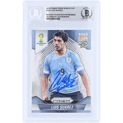 Carte authentifiée par Beckett Fanatics Witnessed, signée par Luis Suarez (équipe nationale d'Uruguay), Panini Prizm Coupe du Monde Brésil 2014, n° 194
