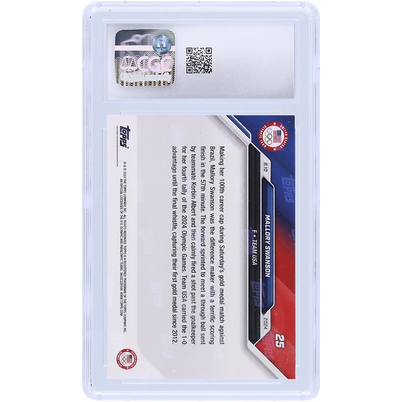 Mallory Swanson USA 2024 Topps Now Le but gagnant des Jeux olympiques offre à l'équipe américaine sa première médaille d'or depuis 2012 #25 CGC Carte authentifiée 9.5