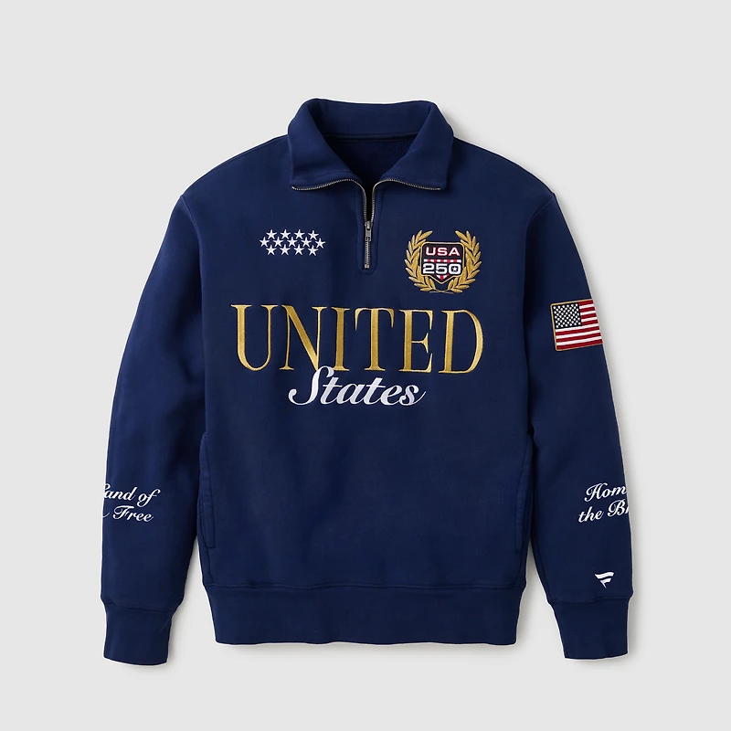 Polo à col zippé Fanatics Navy USA 250 pour homme