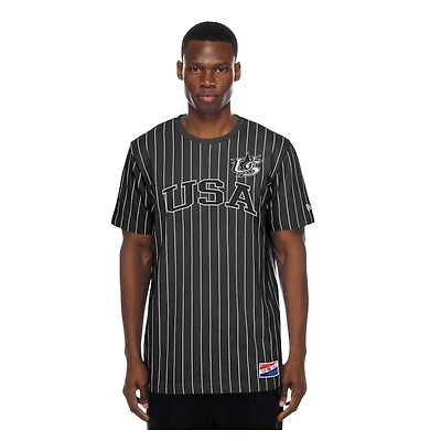 T-shirt à rayures noires New Era USA Baseball Throwback Meshback pour homme