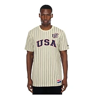 Men's New Era Cream USA Baseball Throwback Meshback Pinstripe T-Shirt
