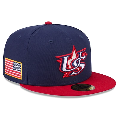 Casquette ajustée New Era 59FIFTY pour homme, bleu marine et rouge, USA baseball Classique mondiale de 2026